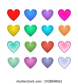 Heart set of 16 with different colors Vector Illustration Design . Heart Isolation Design. Can print on poster banner