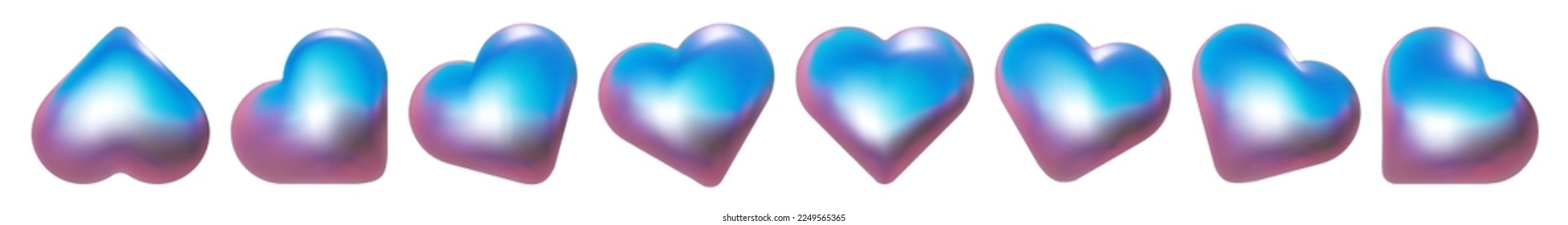 Heart set. 3d pink blue candy metallic balloon shapes. Love icon for st valentine, mother, father day holografic vector elements on white.