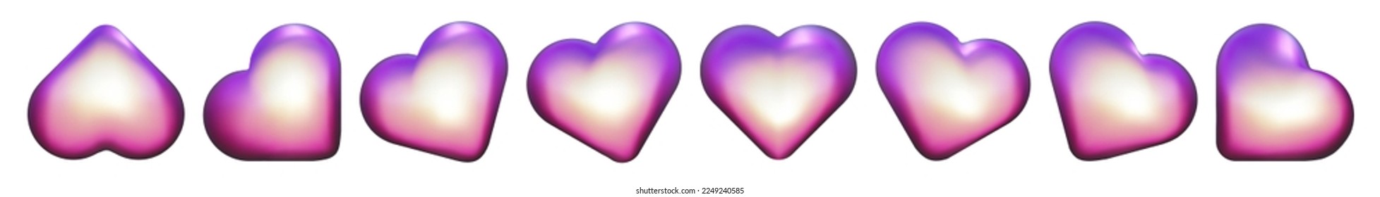 Heart set. 3d pink purple viva magenta candy metallic balloon shapes. Love icon for st valentine, mother, father day holografic vector elements on white.