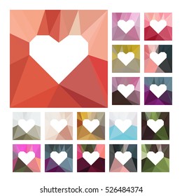 Heart. Set of color options for backgrounds. Polygonal graphics