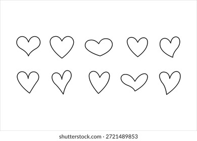 Heart set continuous one line art drawing of love shape vector illustrations