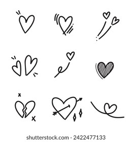 Heart set, drawing, hand drawn, valentine, love