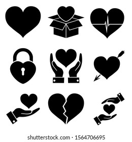 Heart set icon, logo isolated on white background. Heart broken, love, feelings
