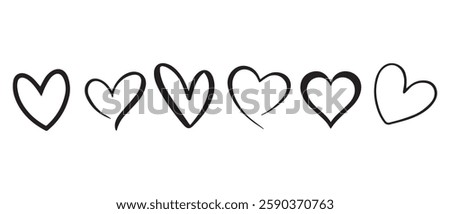 Heart set icons, romantic unique different hearts drawn hand collection, eternal heart love bonds, relation, half hearts designs
