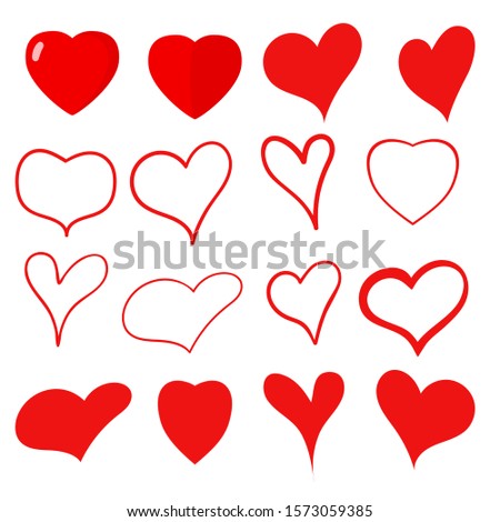 Heart. Set of isolated heart icons on white background. The contours of the heart set. Vector stock image
