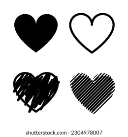 conjunto de corazón aislado en fondo blanco para el elemento de diseño gráfico de caricatura de doodle