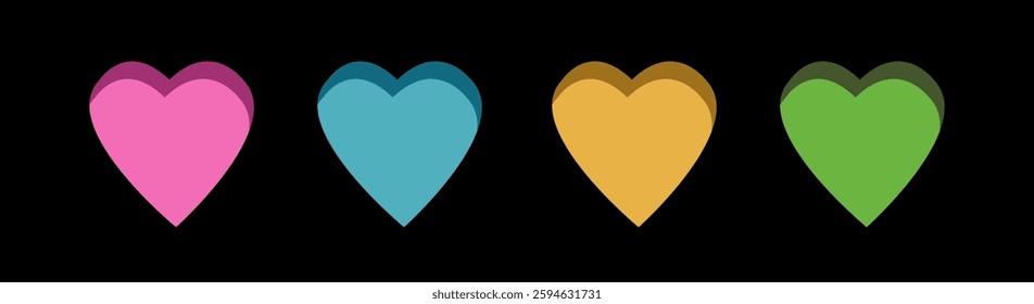 Heart set line. Valentine paper hearts. Colorful Paper hearts. Happy Valentines Day. Love sign symbol. Simple shape. Greeting card template. Cute graphic object. Flat design. Black background. Vector