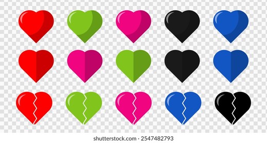 heart set in multicolored, heart love, heart, love, valentine, hearts, icon, heart romance, red, illustration, valentines, romantic, vector, day, set,