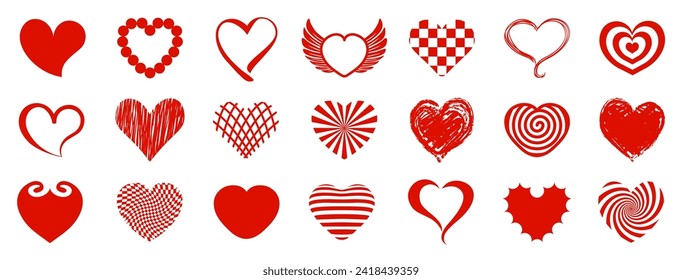 Heart set new icons, unique different hearts drawn hand collection