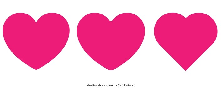 heart set in pink colour, love heart icon vector. pink hearts in set vector image on white background. pink hearts icon set vector. Various simple pink vector heart love icon. Heart collection.