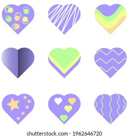 conjunto cardíaco con fondo morado y diseño abstracto. adecuado para patrones, temas valentinos, antecedentes, etc.