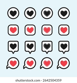 heart set in red color, heart love, heart, love, valentine, hearts, icon, heart in red color, romance, red, illustration, valentines, romantic, vector, day, set, design, decoration