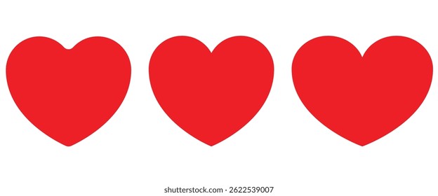 heart set in red colour, love heart icon vector. Red hearts in set vector image on white background. red heart icon set vector. Various simple red vector hearts love icon. Heart collection. 