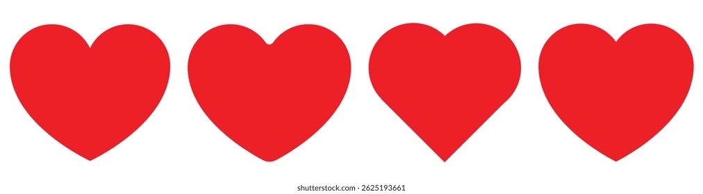 heart set in red colour, love hearts icon vector. Red heart in set vector image on white background. red heart icon set vector. Various simple red vector hearts love icon. Heart collection. 