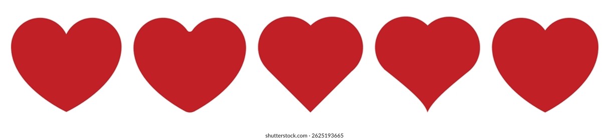 heart set in red colour, love hearts icon vector. Red heart in set vector image on white background. red heart icon set vector. Various simple red vector hearts love icon. Heart collection. 