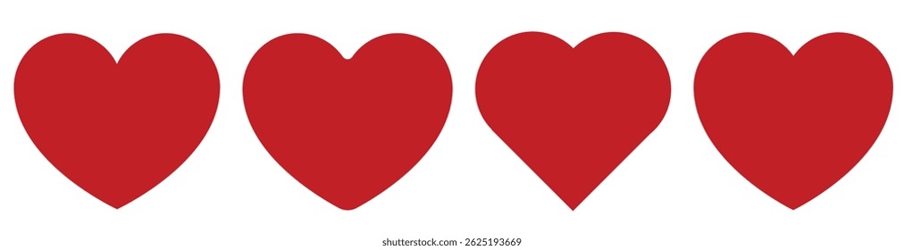 heart set in red colour, love hearts icon vector. Red heart in set vector image on white background. red heart icon set vector. Various simple red vector hearts love icon. Heart collection. 