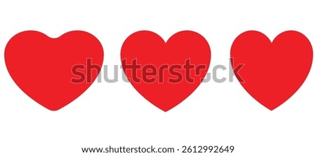 heart set in red colour. Red heart in set vector image on white background. red heart icon set vector. Various simple red vector heart love icon. Vector art.