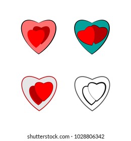 Heart set sign. Isolated mark on white background. Symbol linked, join, love, passion and wedding. Template for t shirt, apparel, card, poster, valentine day. Design flat element. Vector illustration