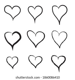 Heart set vector hand made brush