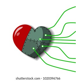 Heart shackled with armor and wires. Vector illustration.
