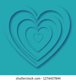 Heart with shadow of beautiful abstract festive hearts made of blue paper for happy saint valentine's day on a blue background and copy place. Vector illustration.