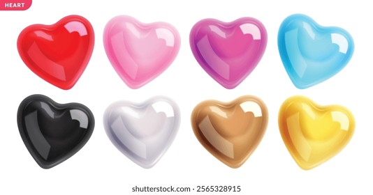 Heart shape 3d balloons clip art set. Colorful balloon in glossy, shiny and plain icon clip art for valentine's day and mother's day celebration. Vector illustration valentine inflatable balloons 