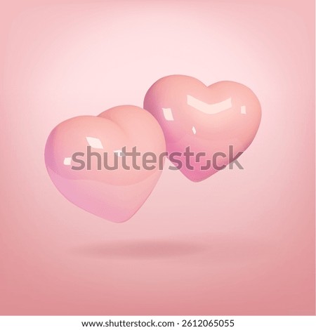 Heart shape 3d cartoon icons. Balloon cute two hearts Love symbol. Mother or Valentines day design copy space on pink background.. Invitation for wedding
