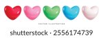 Heart shape 3d colorful clipart set. Hearts balloons glossy icon collection in red, pink, green, blue and white for valentine