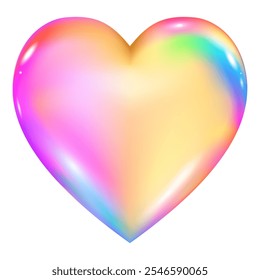 Heart Shape 3d icon isolated.Love symbol for Valentines day,Mother day decoration card,Love heart symbol Neon glowing holographic shiny metallic rainbow,Fluid gradient multicolour pastel heart