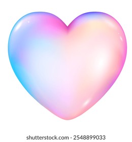 Heart Shape 3d icon isolated.Love symbol for Valentines day,Mother day decoration card,Love heart symbol Neon glowing holographic shiny metallic rainbow,Fluid gradient multicolour pastel heart