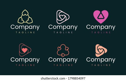 Plantilla de diseño de logotipo abstracto con forma de corazón. Conjunto de elementos gráficos, adecuados para cualquier marca comercial que represente amor y sentimientos
