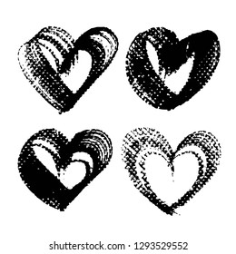 Heart shape abstract textured black smooth strokes and stamps  isolated on a white background