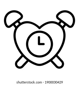 Heart Shape Alarm, Clock Simple Line Icon