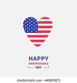 Heart shape american flag Star and strip icon. Happy independence day United states of America. 4th of July. Greeting card. Flat design. Vector illustration