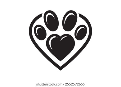 Ilustración vectorial de icono de huella animal en forma de corazón