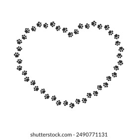 Heart shape animal paw print frame silhouette