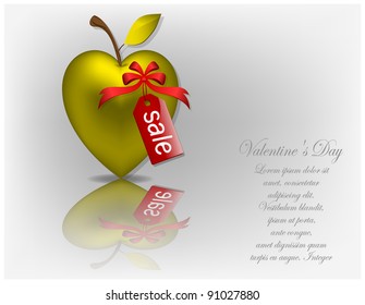 Heart in shape of an apple with tag on gray background