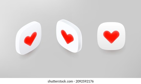 Heart shape application icons set in perspective. Vector 3d style app icons