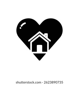 Forma Do Coração Ao Redor Da Casa Indicando Ícone De Segurança - Preta Preenchida