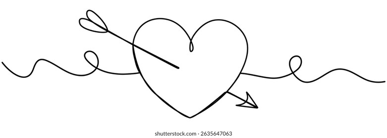 Forma do coração com seta desenho de linha contínua. Ilustração vetorial isolada em branco.