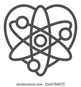 Heart shape with atom structure line icon, laboratory experiment concept. Vector graphics. Chemistry test sign on white background, outline style icon for mobile or web design