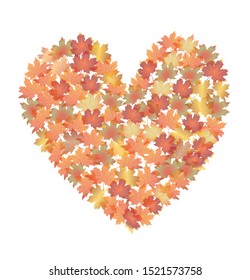 Heart shape from autumn leaves. Fall heart shape for project. Editable vector illustration, EPS10.