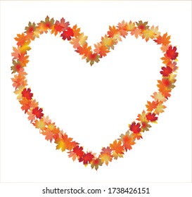 Heart shape from autumn leaves. Fall heart shape for text. Copy space.  Editable vector illustration, EPS10.