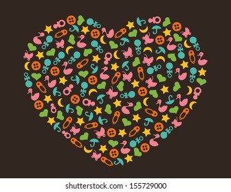 Heart Shape Baby Icons in Vector