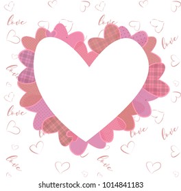 Heart shape, backdrop. Pink hearts with pattern. Blank space for message, text. Ideal for Valentine's day, card, banner, poster.