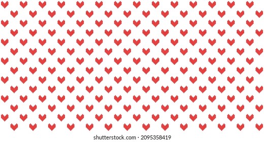 Heart shape background. Pixel style. Seamless pattern Vector illustration