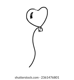 Globo de forma cardíaca en forma de doodle sobre un fondo blanco. Concepto festivo. Icono de contorno de vector dibujado a mano. 
