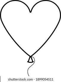 Heart Shape Balloon Icon. Black Glyph Design. Vector Illustration.