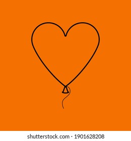 Icono de globo de forma cardíaca. Negro sobre fondo naranja. Ilustración vectorial.