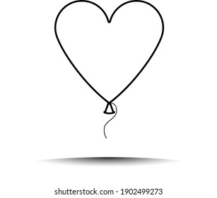Herzform Balloon Symbol. Schwarz auf weißem Hintergrund mit Schatten. Vektorgrafik.